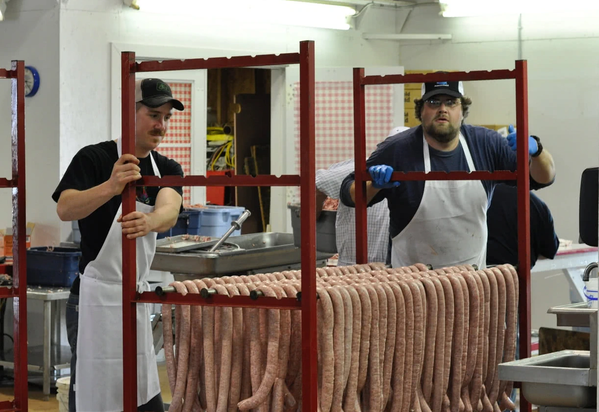 Hanging sausage for the smoker